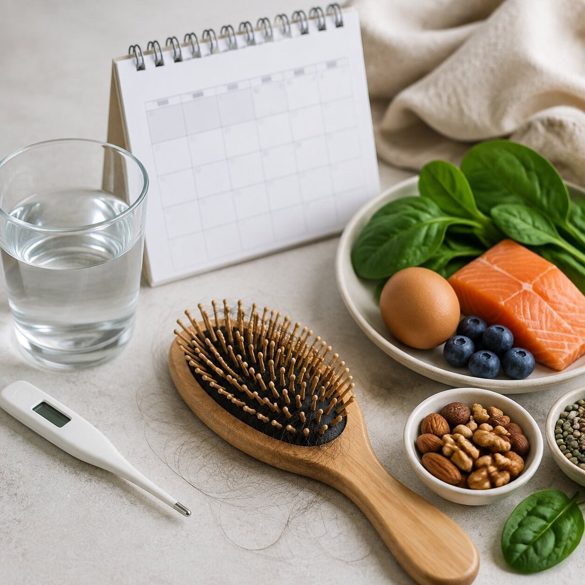 Possible triggers of telogen effluvium, such as stress, illness, and hormones