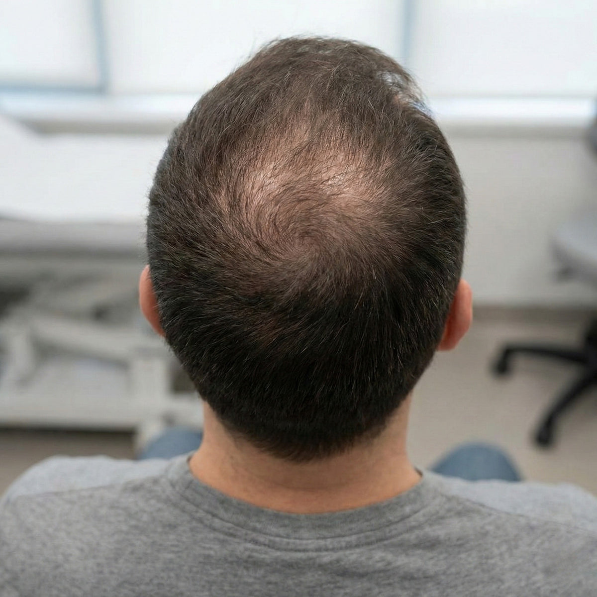 Man with gradual hair thinning at the crown
