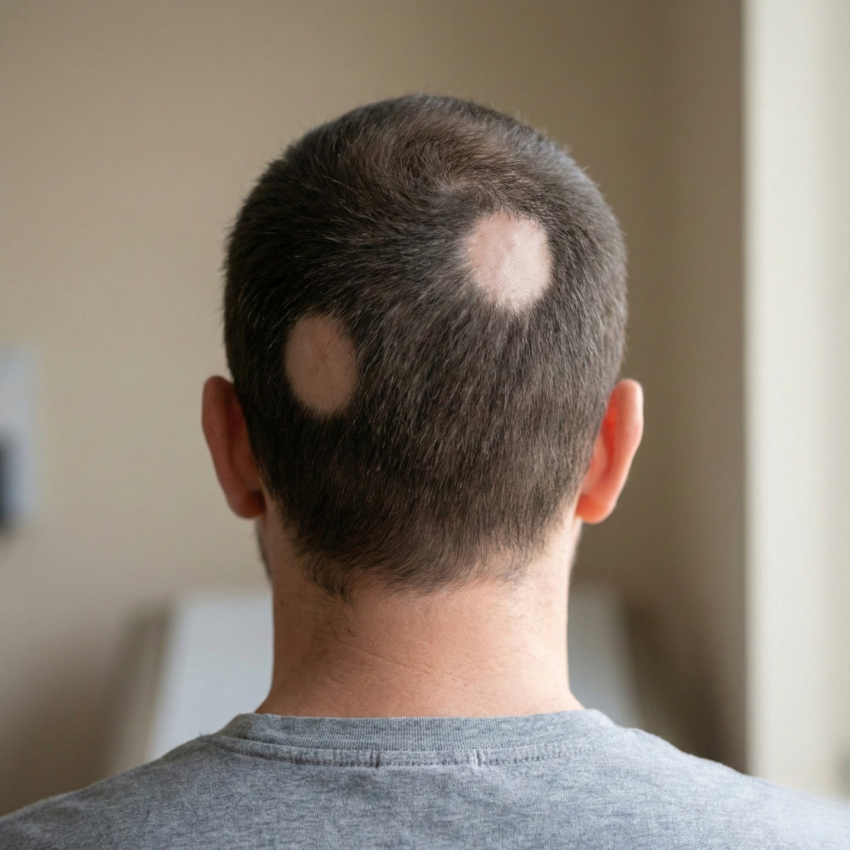 Man with localized hair loss on the scalp