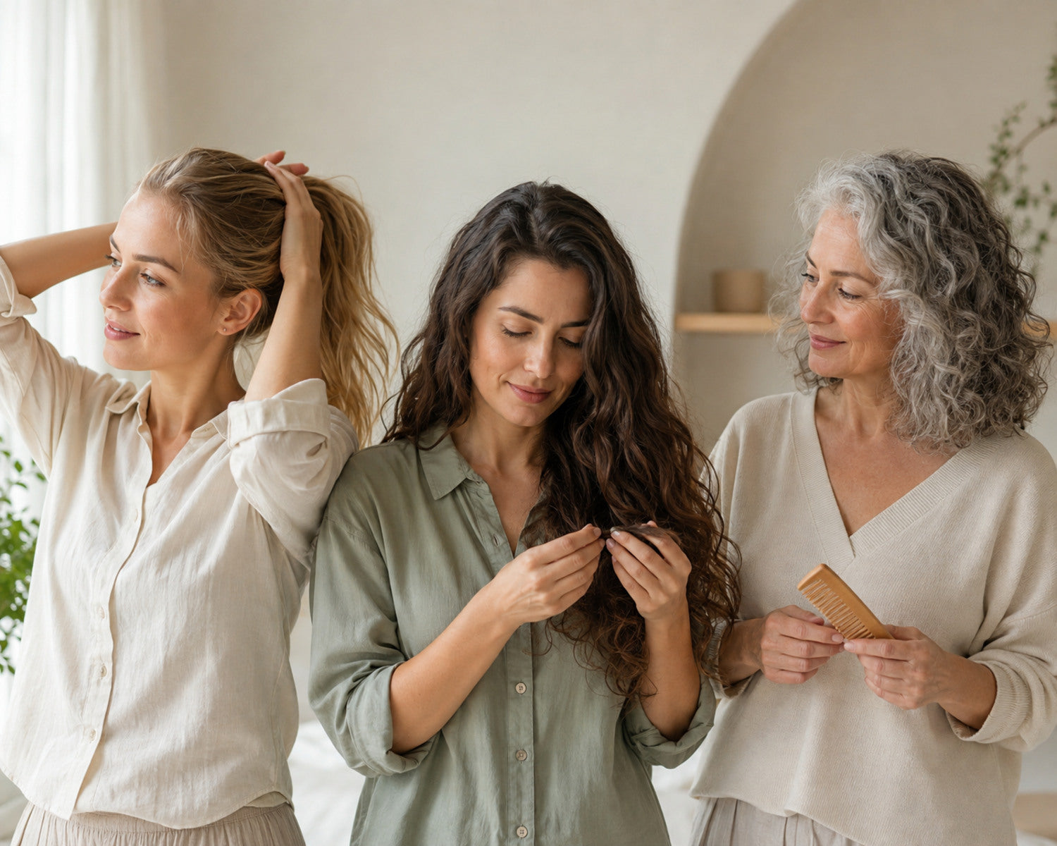 Women of different ages and hair types care for their hair in their own way