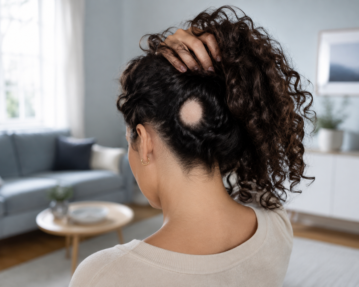 Photo: Round or sharply defined bald patches